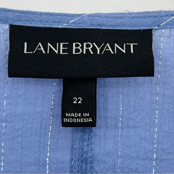 Lane Bryant blouse women's 22 faux wrap flutter sleeve stripe blue silver - Picture 6 of 9